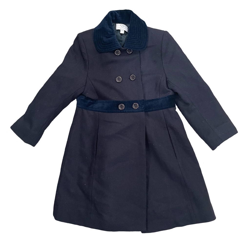 EUC Baby CZ Girls Size 5 Navy Blue Double-Breasted Pea Coat